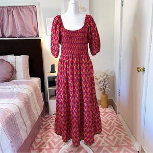 Anthropologie Lea Red and Blue Maxi Dress